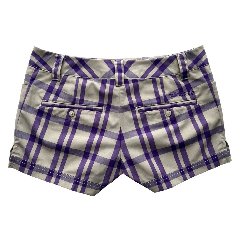 ADIDAS Shorts Womens 2 Purple Plaid Checked Stretch Golf Performance Chino - Picture 5 of 9